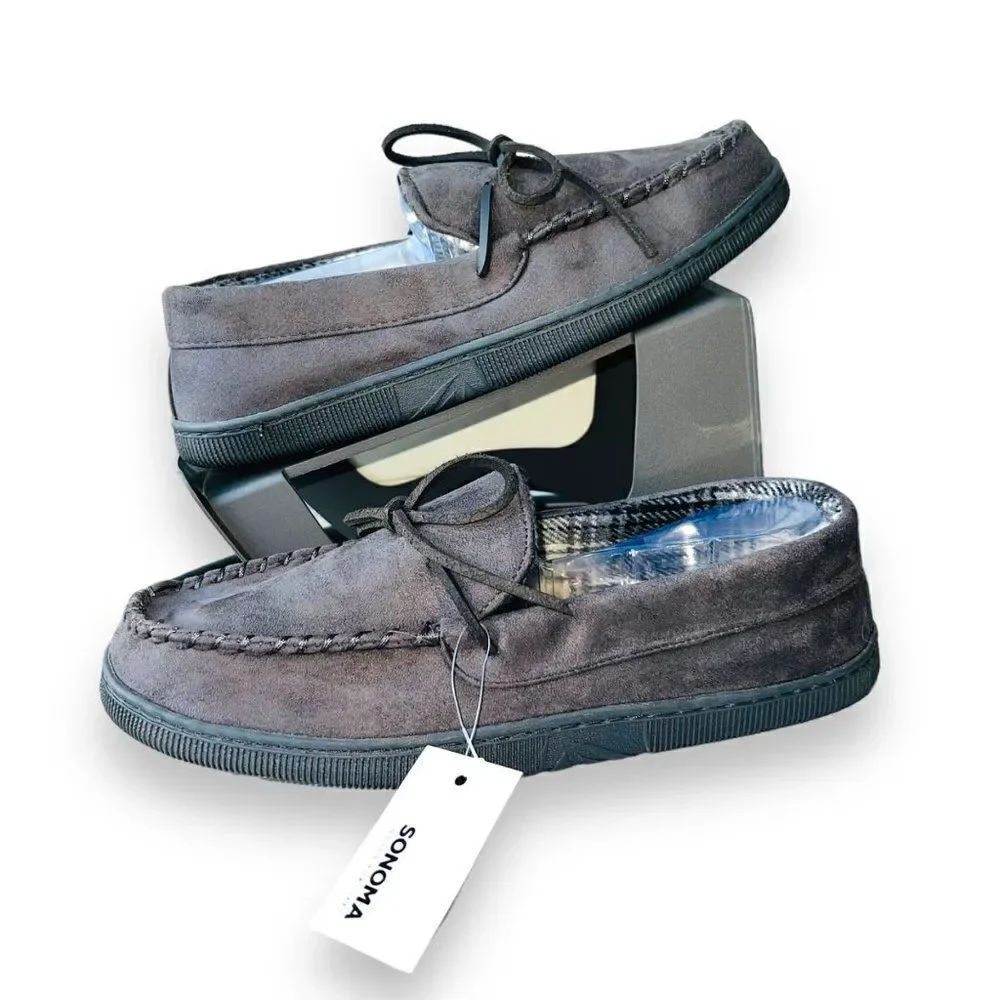 Sonoma Moccasins House Slippers MSN23SL01 Grey Men's Medium (8-9)‎